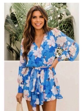 Pink Lily Sunset Darling Wrap Romper with Tie Waist